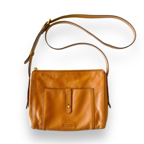 Fossil‎ Classic Brown Pebbled Leather Slim Crossbody Bag Purse Long Strap Fall - Picture 1 of 11